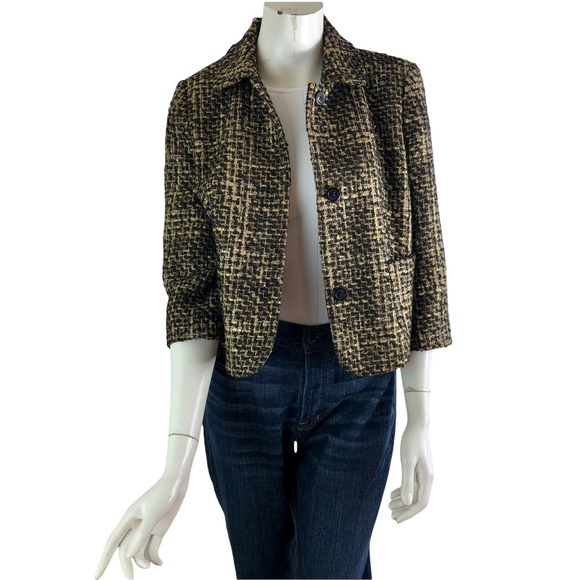 MICHAEL Michael Kors MK Size 8 Gold Tweed Wool Blend Cropped Blazer Lined - Picture 4 of 8